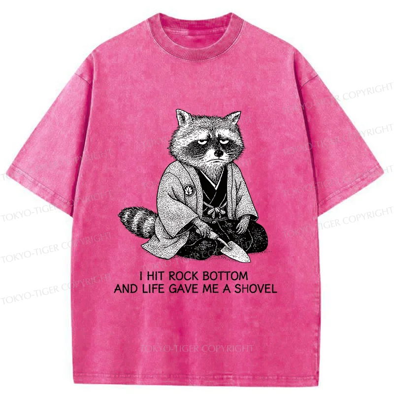 Tokyo-Tiger Raccoon Holding A Shovel Funny Washed T-Shirt
