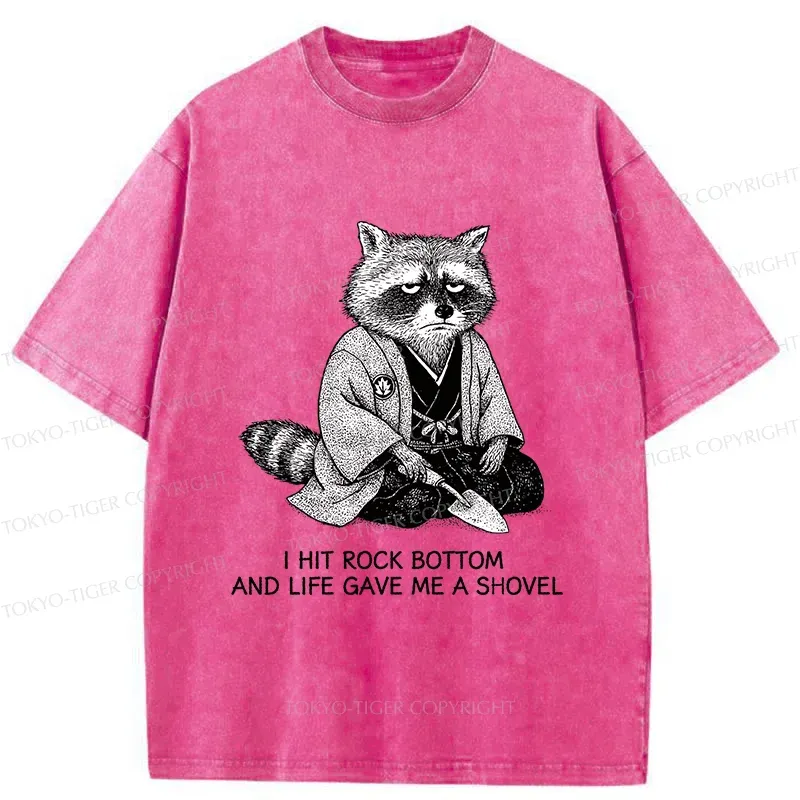 Tokyo-Tiger Raccoon Holding A Shovel Funny Washed T-Shirt