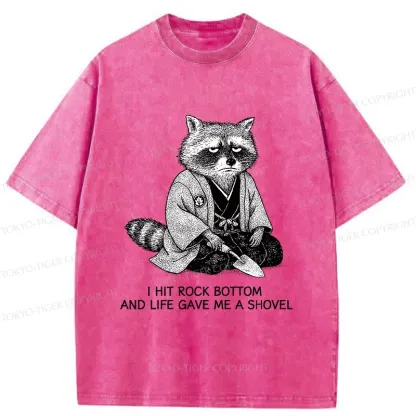 Tokyo-Tiger Raccoon Holding A Shovel Funny Washed T-Shirt