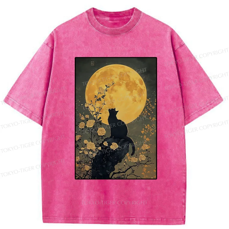 Tokyo-Tiger  Cat In The Moonlight Washed T-Shirt