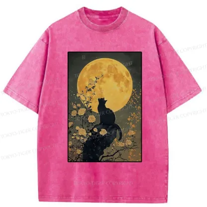 Tokyo-Tiger  Cat In The Moonlight Washed T-Shirt
