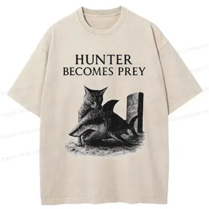 Tokyo-Tiger Cat Eats Shark Washed T-Shirt