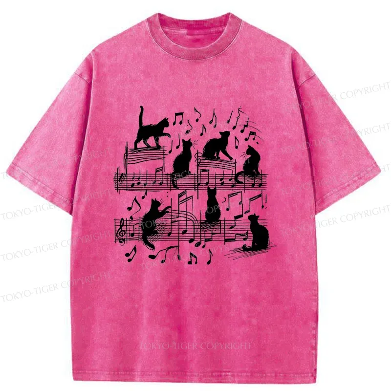 Tokyo-Tiger Cat Scratching Sheet Music Washed T-Shirt