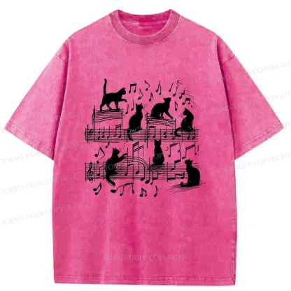 Tokyo-Tiger Cat Scratching Sheet Music Washed T-Shirt