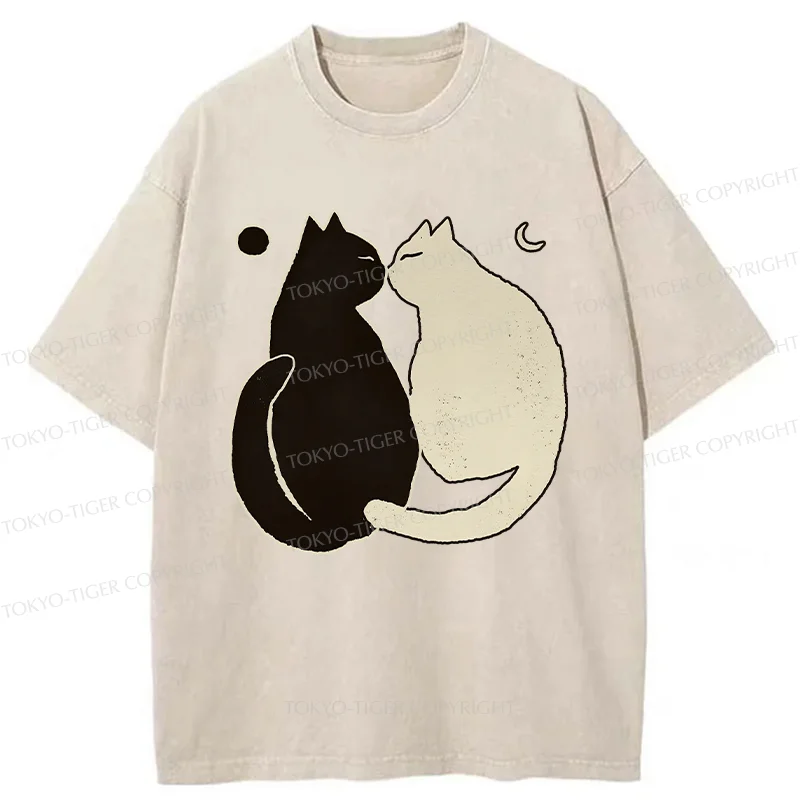 Tokyo-Tiger Yin Yang Cat Zen Washed T-Shirt