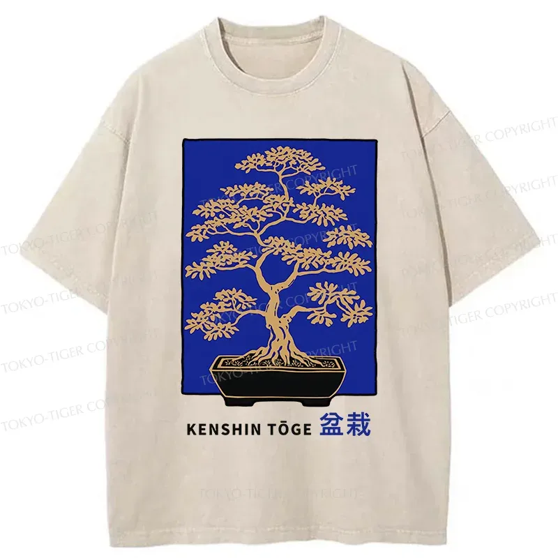 Tokyo-Tiger Japanese Bonsai Woodcut Washed T-Shirt Sale