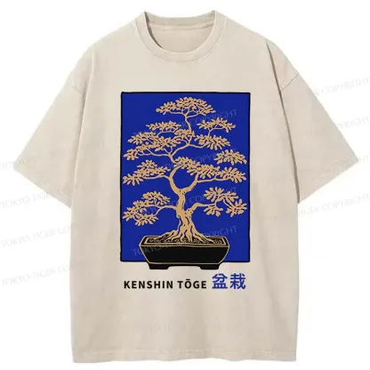 Tokyo-Tiger Japanese Bonsai Woodcut Washed T-Shirt