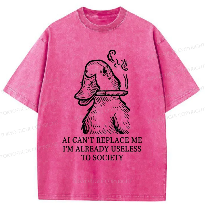 Tokyo-Tiger Smoking Duck Funny Washed T-Shirt