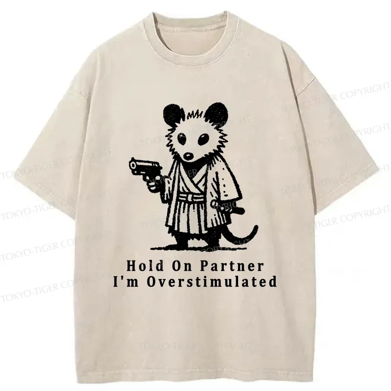 Tokyo-Tiger Funny Possum Samurai Washed T-Shirt Sale