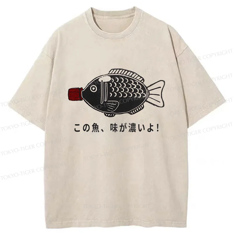 Tokyo-Tiger Fish-shaped Soy Sauce Bottle Washed T-Shirt