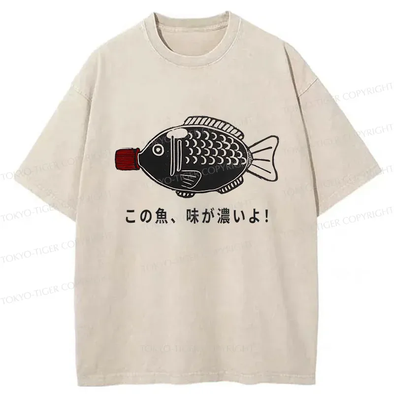 Tokyo-Tiger Fish-shaped Soy Sauce Bottle Washed T-Shirt Sale