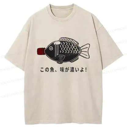 Tokyo-Tiger Fish-shaped Soy Sauce Bottle Washed T-Shirt