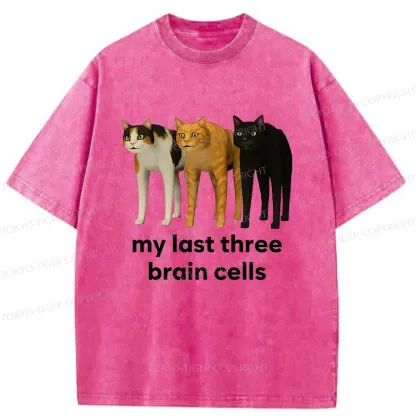 Tokyo-Tiger Brain Cells Cats Washed T-Shirt