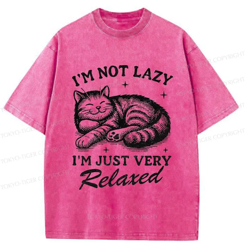 Tokyo-Tiger Lazy Cat Funny Washed T-Shirt