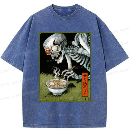 Tokyo-Tiger Ukiyo-e Skeleton Eating Ramen Washed T-Shirt