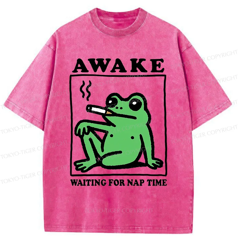 Tokyo-Tiger Frog Waiting For A Nap Washed T-Shirt
