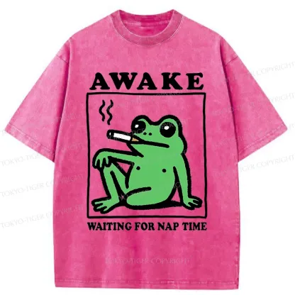 Tokyo-Tiger Frog Waiting For A Nap Washed T-Shirt