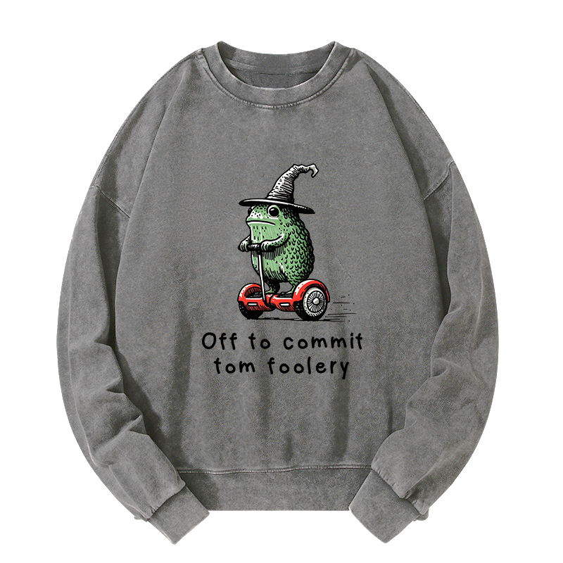 Tokyo-Tiger Frog Riding A Balance Scooter Washed Sweatshirt