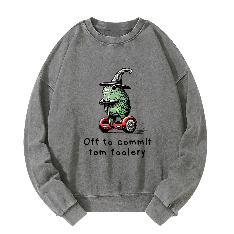 Tokyo-Tiger Frog Riding A Balance Scooter Washed Sweatshirt