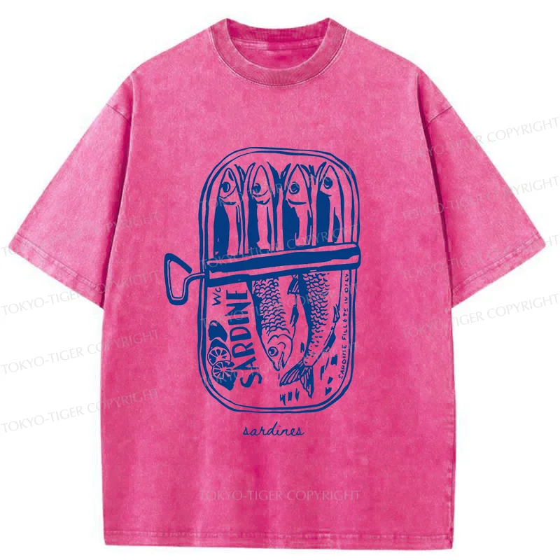 Tokyo-Tiger Woodcut Sardines Washed T-Shirt