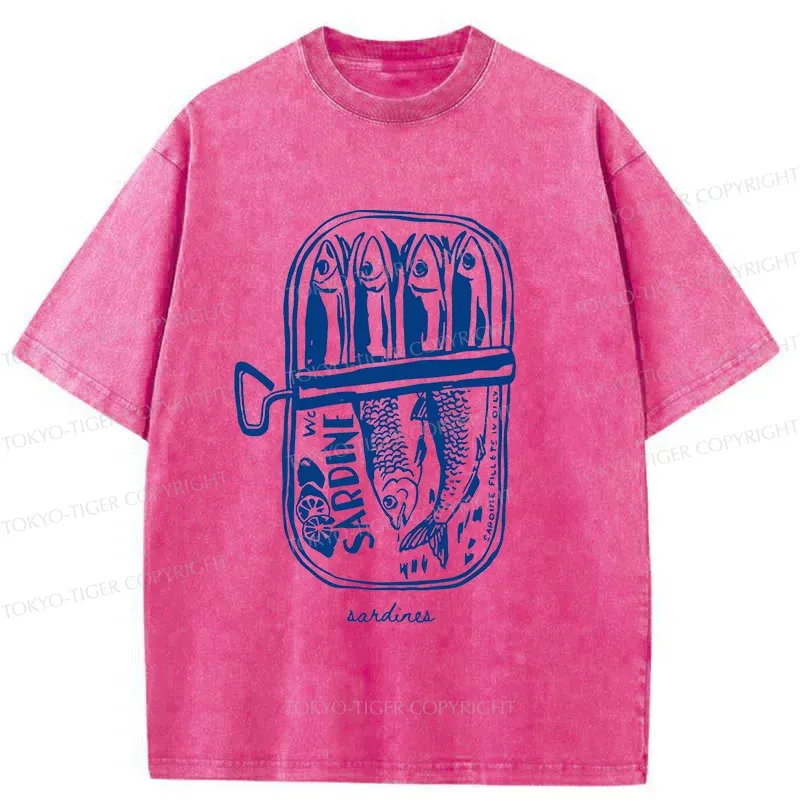 Tokyo-Tiger Woodcut Sardines Washed T-Shirt