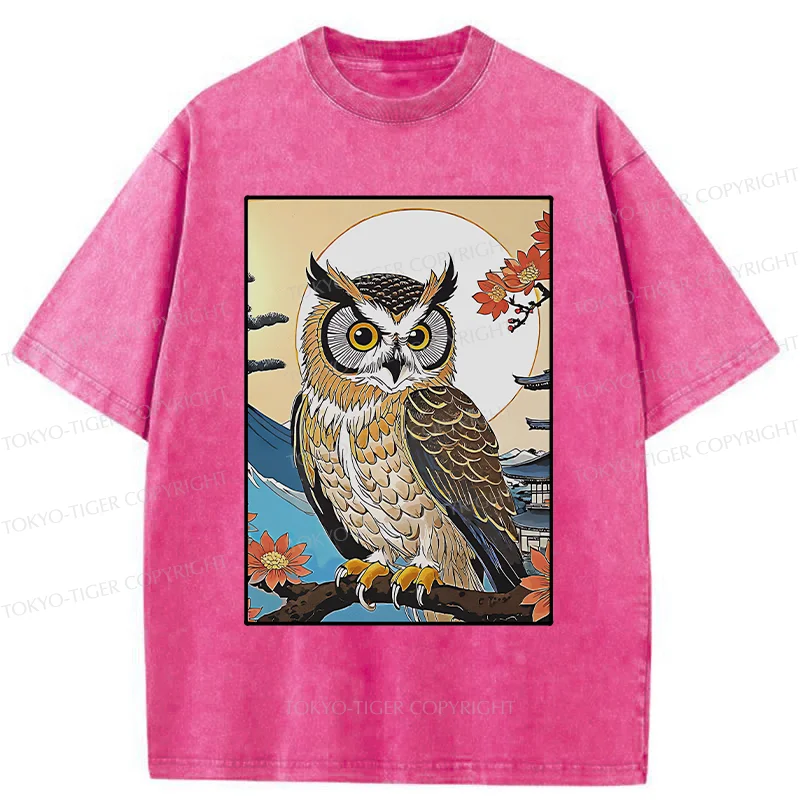 Tokyo-Tiger Owl Ukiyo-e Washed T-Shirt