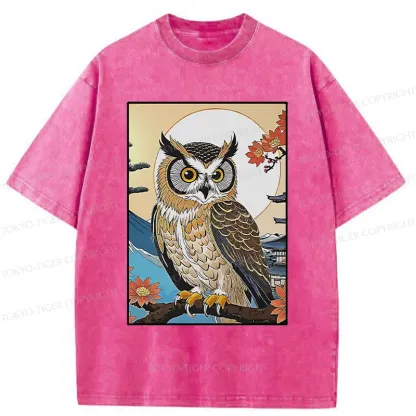 Tokyo-Tiger Owl Ukiyo-e Washed T-Shirt