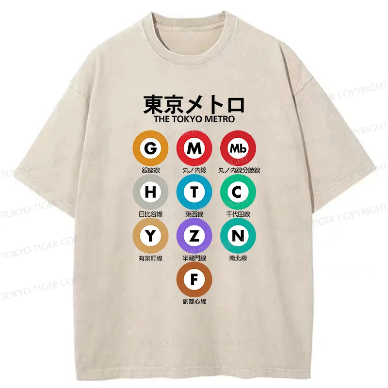 Tokyo-Tiger Japanese Subway Signs Washed T-Shirt