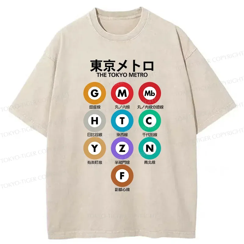 Tokyo-Tiger Japanese Subway Signs Washed T-Shirt