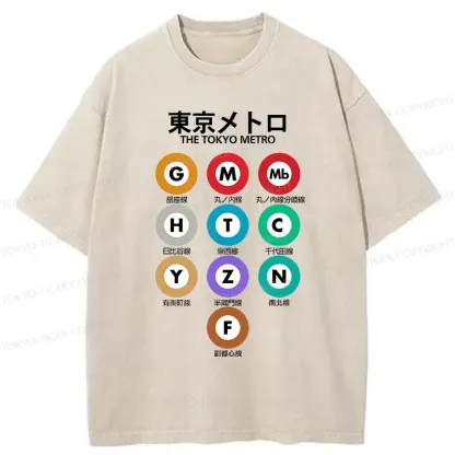 Tokyo-Tiger Japanese Subway Signs Washed T-Shirt