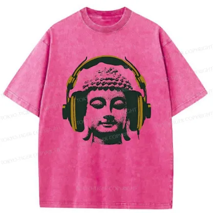 Tokyo-Tiger Buddha Listening To Music Washed T-Shirt
