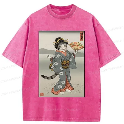 Tokyo-Tiger Cat Geisha Washed T-Shirt