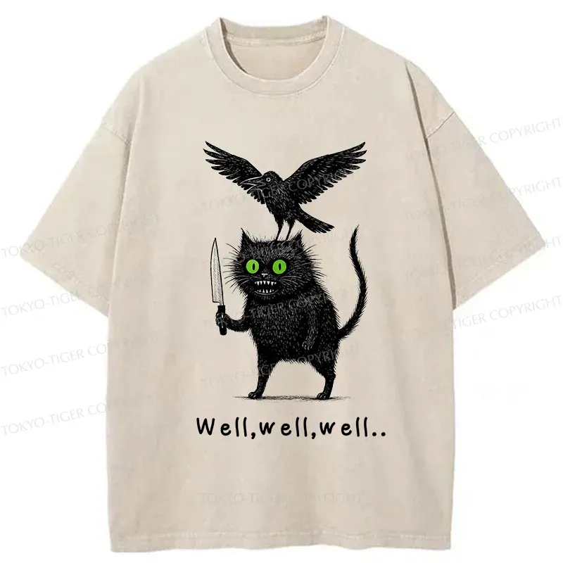 Tokyo-Tiger Crow And Black Cat Washed T-Shirt