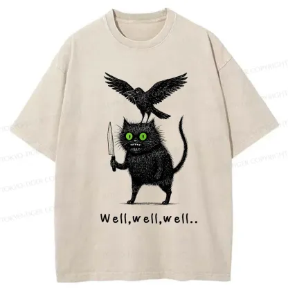 Tokyo-Tiger Crow And Black Cat Washed T-Shirt