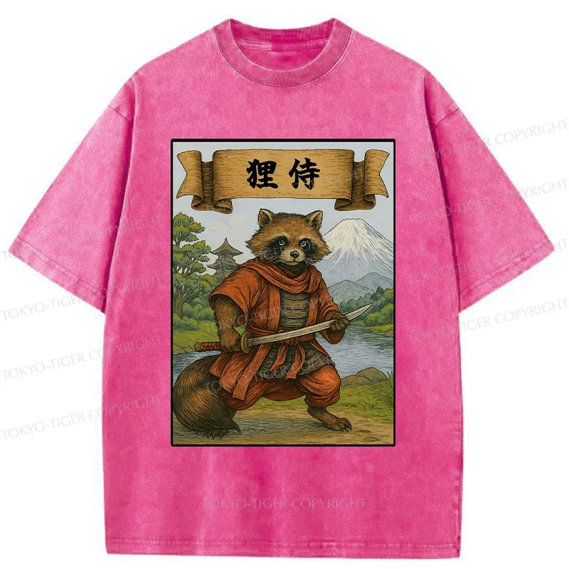 Tokyo-Tiger Raccoon Samurai Japan Washed T-Shirt