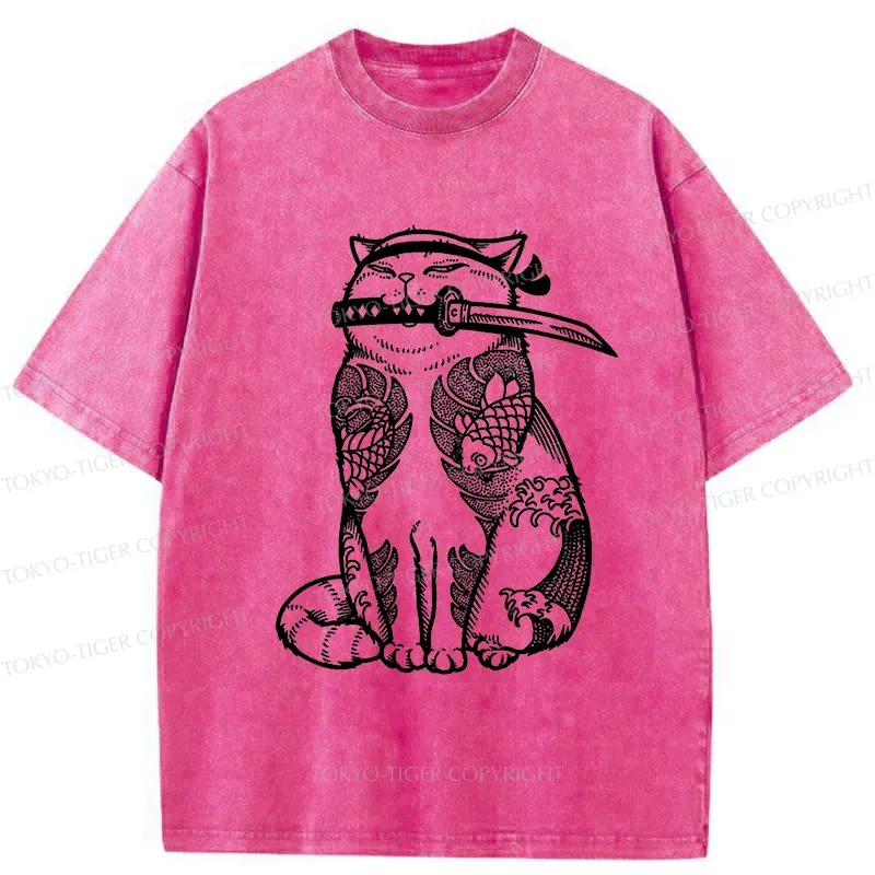 Tokyo-Tiger Tattoo Cat Washed T-Shirt