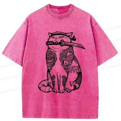 Tokyo-Tiger Tattoo Cat Washed T-Shirt