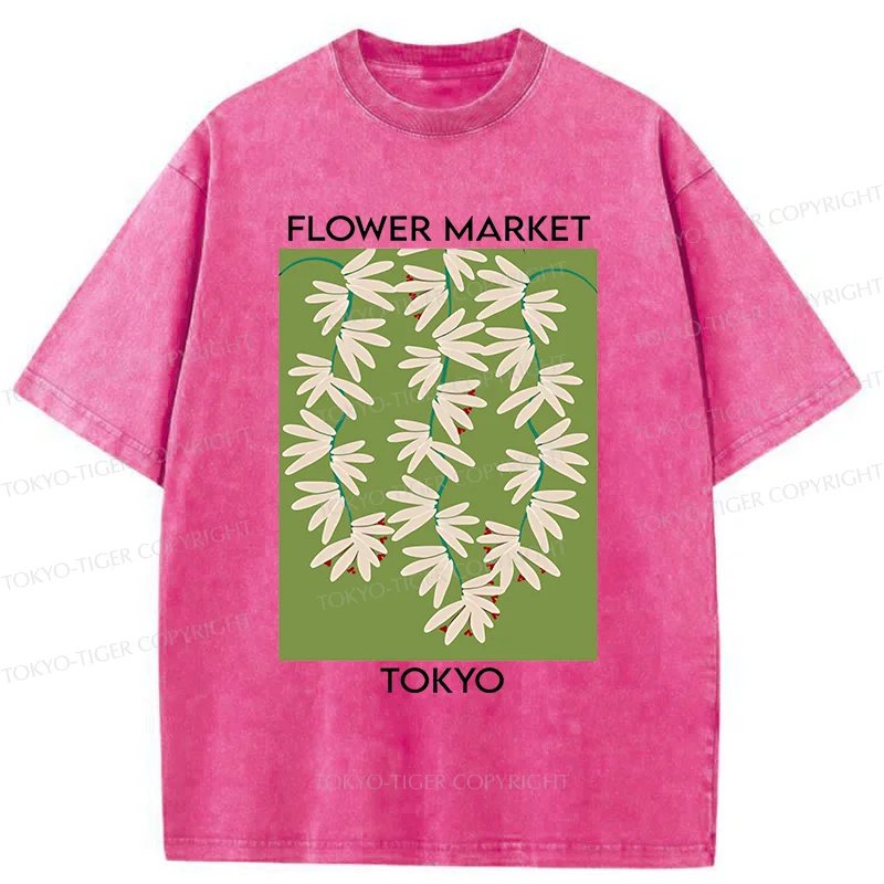 Tokyo-Tiger Flower Market Simplicity Washed T-Shirt