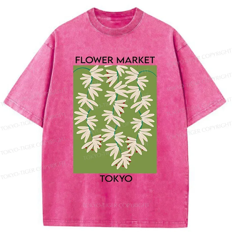 Tokyo-Tiger Flower Market Simplicity Washed T-Shirt