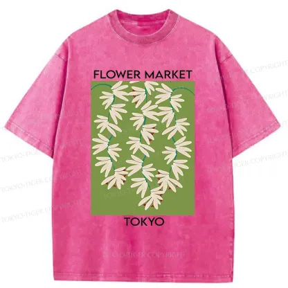 Tokyo-Tiger Flower Market Simplicity Washed T-Shirt