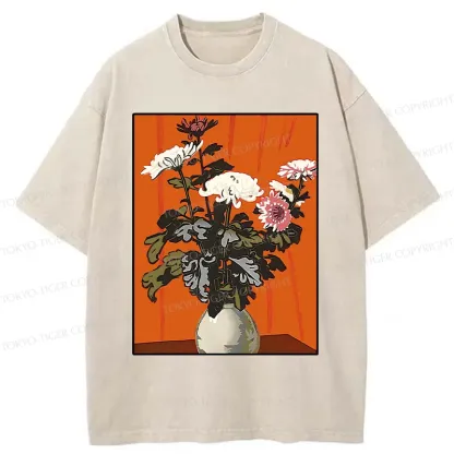 Tokyo-Tiger Japanese Flowers Washed T-Shirt