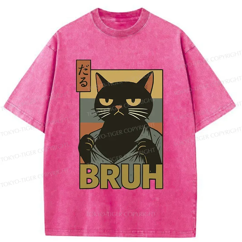 Tokyo-Tiger Black Cat Bruh Washed T-Shirt