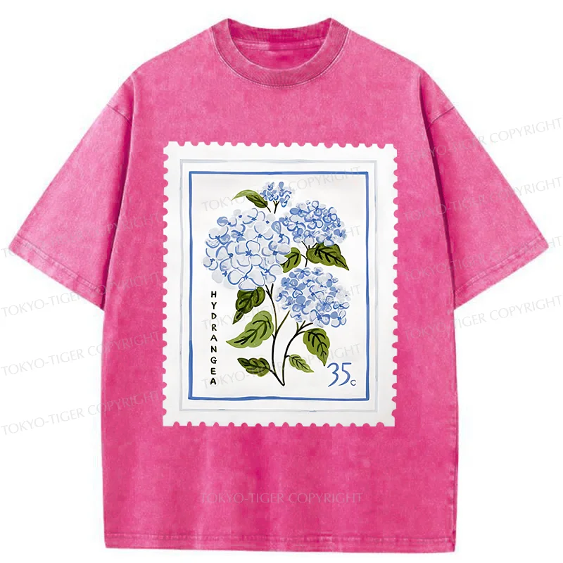 Tokyo-Tiger Hydrangea Stamp Washed T-Shirt