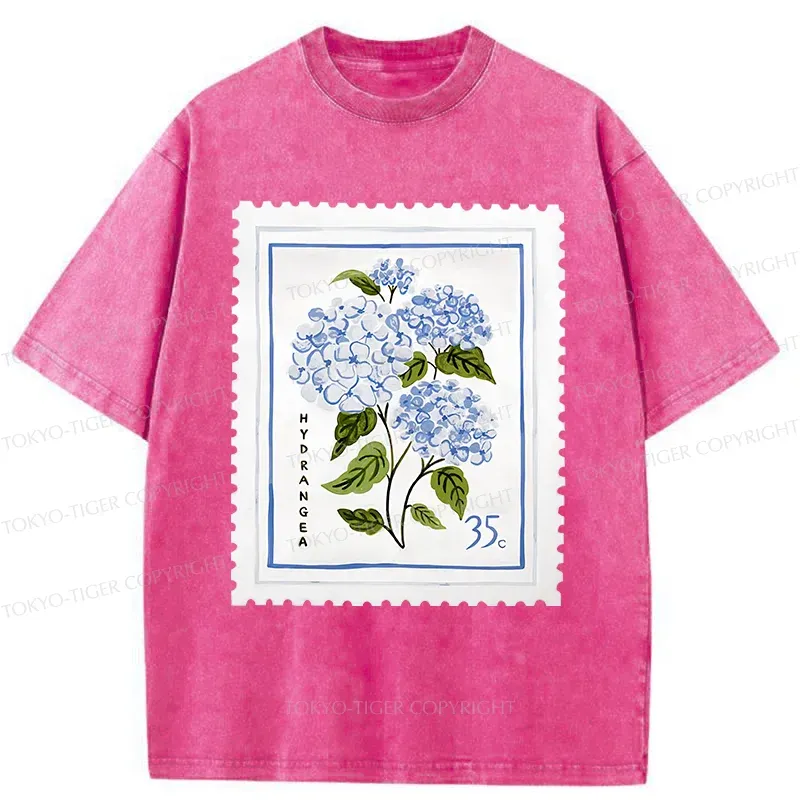 Tokyo-Tiger Hydrangea Stamp Washed T-Shirt