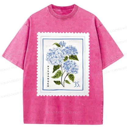 Tokyo-Tiger Hydrangea Stamp Washed T-Shirt