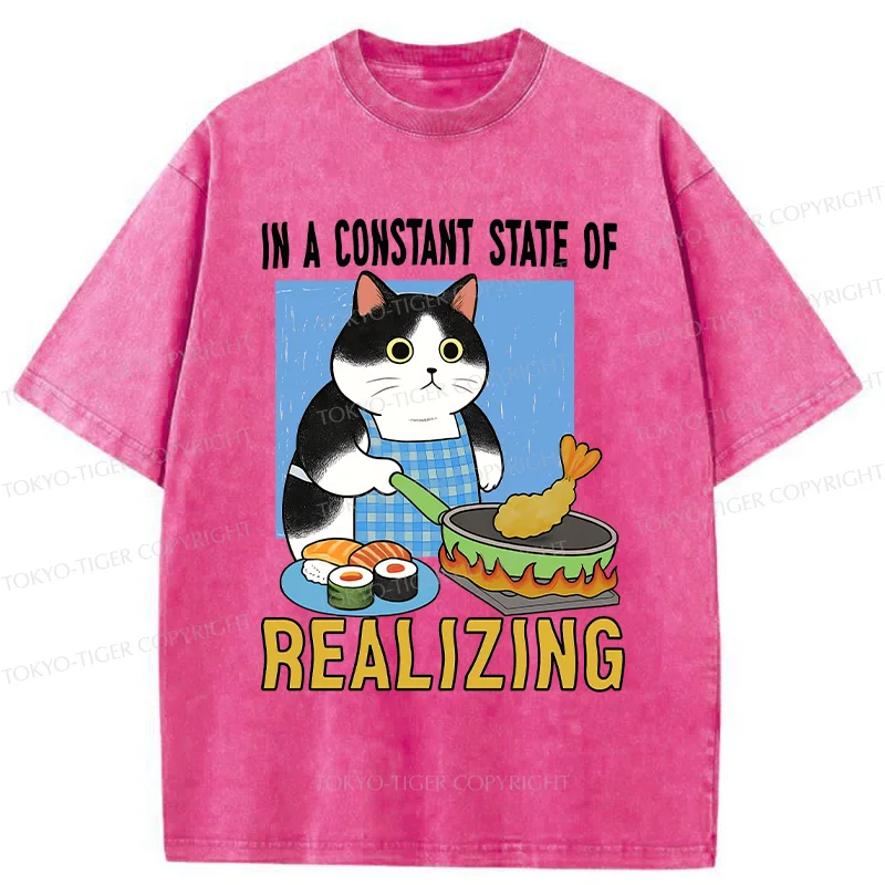 Tokyo-Tiger Cat Cooking Washed T-Shirt