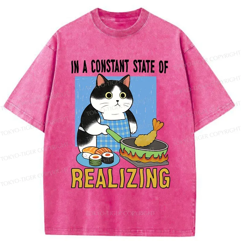 Tokyo-Tiger Cat Cooking Washed T-Shirt
