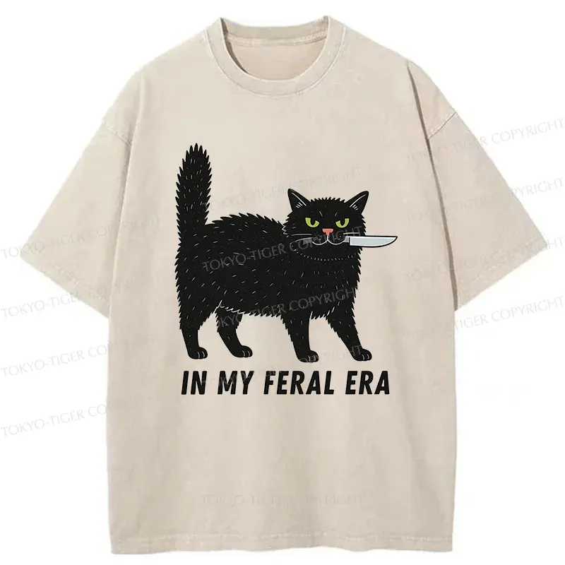 Tokyo-Tiger Black Cat With A Knife Washed T-Shirt Sale