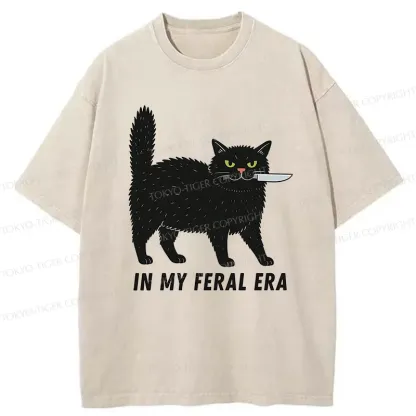 Tokyo-Tiger Black Cat With A Knife Washed T-Shirt