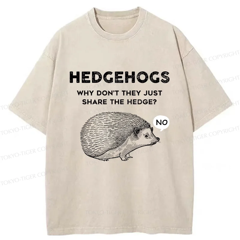 Tokyo-Tiger Funny Hedgehog Washed T-Shirt